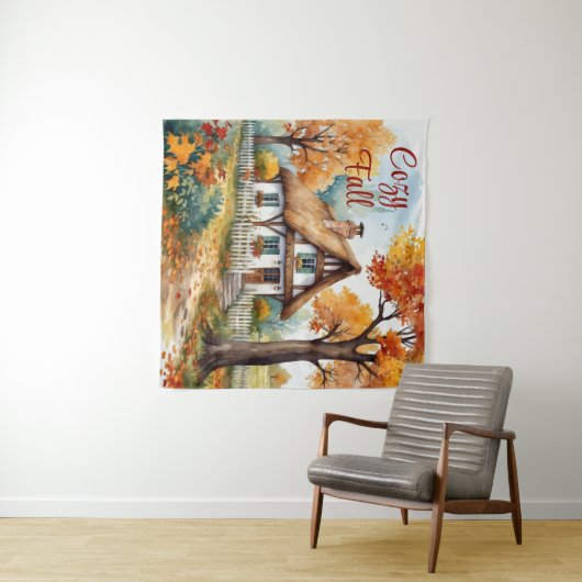 Tenture Rustique Automne Chalet Feuille (En situation (horizontale))