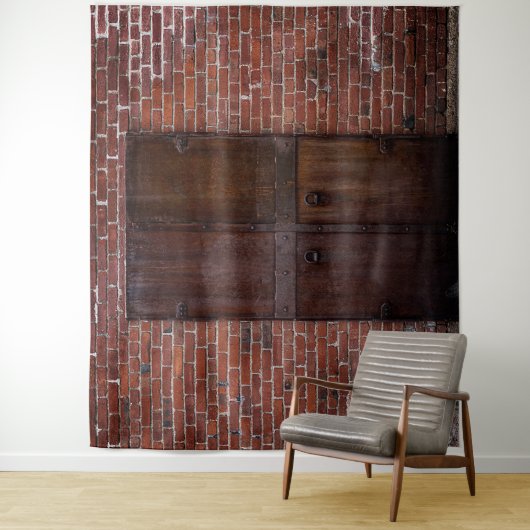 Tenture Rustique Exposé Rouge Brique Bois Porte Arrière-pl (En situation)