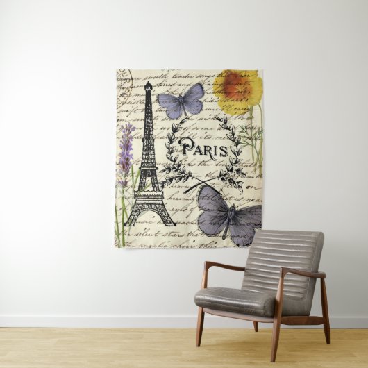 Tenture rustique français scripts de pays paris eiffel tow (En situation)