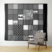 Tenture Rustique, Populaire, Noir et blanc, Patchwork, Sim (En situation (horizontale))