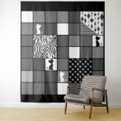 Tenture Rustique, Populaire, Noir et blanc, Patchwork, Sim (En situation)