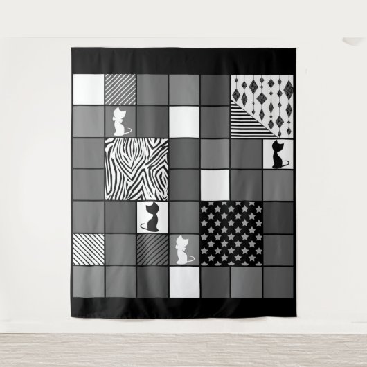 Tenture Rustique, Populaire, Noir et blanc, Patchwork, Sim (Devant)