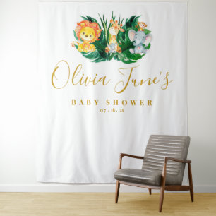 Tenture Safari Jungle Elephant Lion Baby shower fond