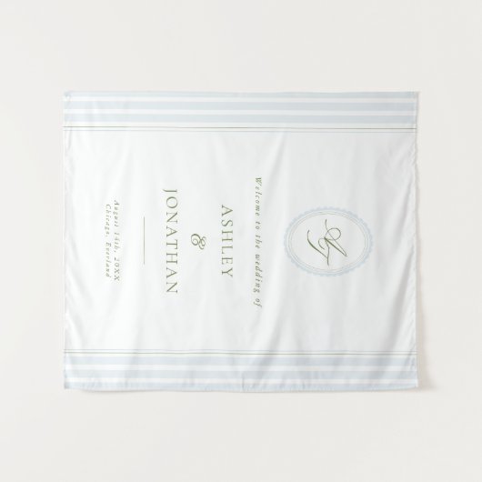 Tenture Sage & Blue Wedding Backdrop Tapestry (Devant (Horizontal))