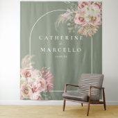 Tenture Sage Green Boho Pampas Grass Floral Mariage (En situation)