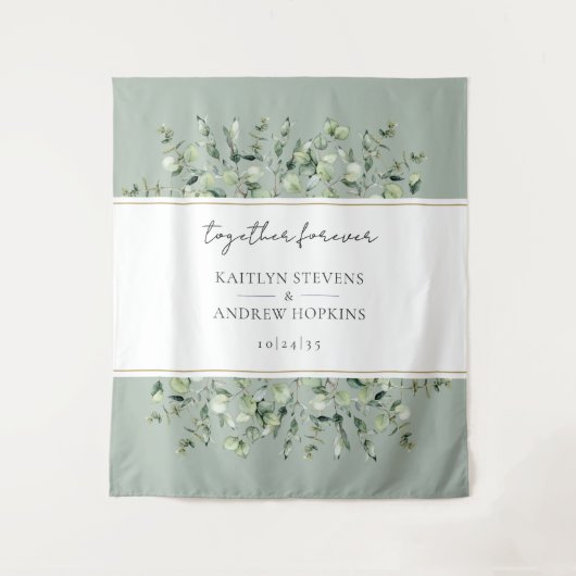 Tenture Sage Green Eucalyptus Mariage ensemble pour toujou (Devant)