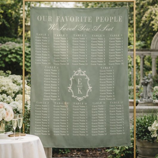 Tenture Sage Green Fabric Wedding Seating Chart Banner