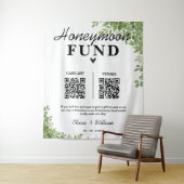 Tenture Sage Green Feuilles Honmoon Fund Mariage QR (En situation)