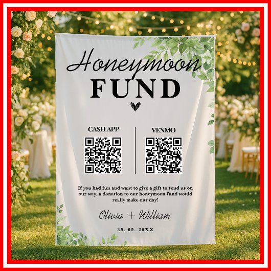 Tenture Sage Green Feuilles Honmoon Fund Mariage QR