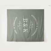 Tenture Sage Green Floral Botanogram Nom du couple (Devant (Horizontal))