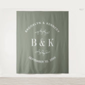 Tenture Sage Green Floral Botanogram Nom du couple (Devant)