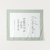Tenture Sage Green Gingham Script Welcome Baby Shower  (Devant (Horizontal))