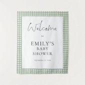 Tenture Sage Green Gingham Script Welcome Baby Shower  (Devant)