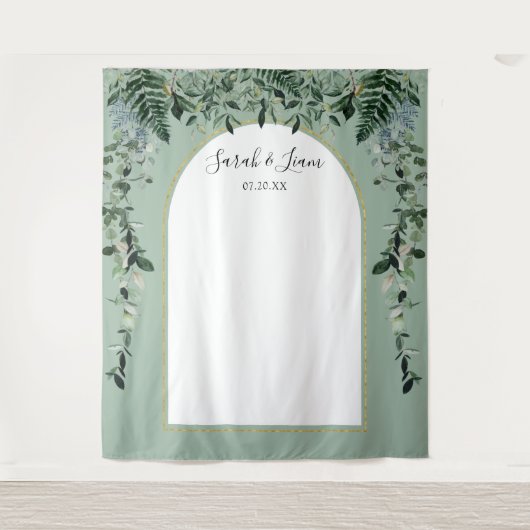 Tenture Sage Green Mariage en arche botanique arrière-plan (Devant)