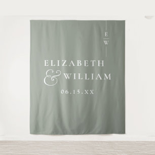 Tenture Sage Green Monogramme Mariage Photo fond