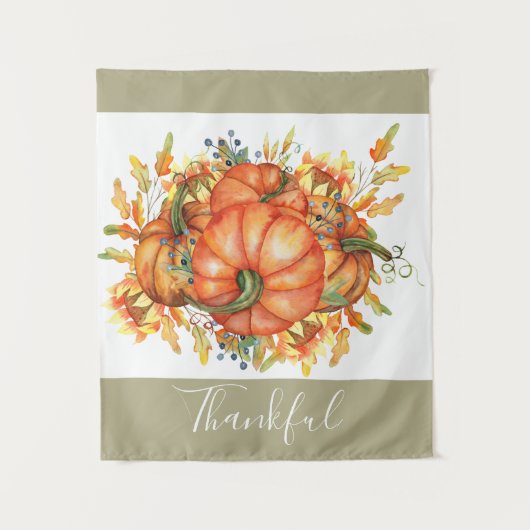 Tenture Sage Green & Orange Citrouille Bounty Thanksgiving (Devant)