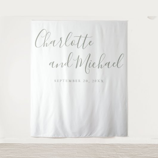 Tenture Sage Green Script Mariage Photo Booth Arrière-plan (Devant)