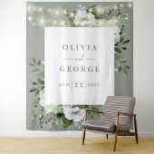 Tenture Sage Green String Lights Floral Photo fond (En situation)