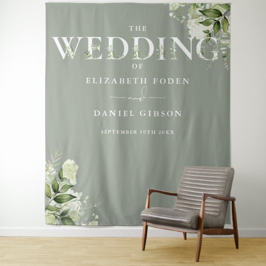 Tenture Sage Greenery Typographie Mariage Photo Contexte (En situation)
