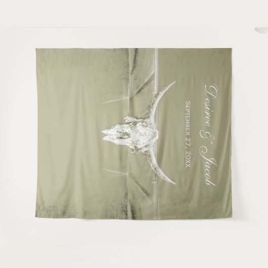 Tenture Sage rustique Vert Blanc Vache Occidentale Crâne A (Devant (Horizontal))