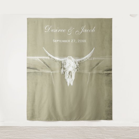 Tenture Sage rustique Vert Blanc Vache Occidentale Crâne A (Devant)