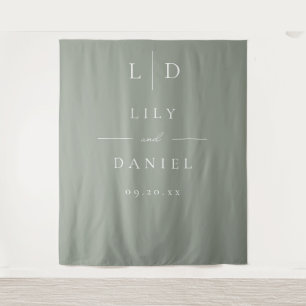 Tenture Sage Vert minimaliste Monogramme Mariage arrière-p