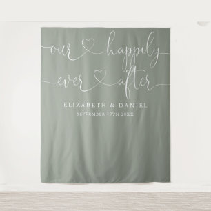 Tenture Sage Vert Pour Toujours Écriture De Coeur Mariage