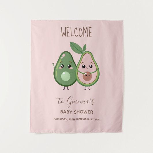 Tenture Sainte Guacamole Fête de Bébé pour un Avocat Rose (Devant)