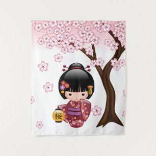 Tenture Sakura Kokeshi Doll - Cute Japonaise Geisha Girl