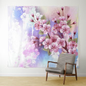Tenture Sakura rose sur la peinture Arrière - plan (En situation (horizontale))