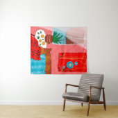 Tenture Salle rouge inspirée de Matisse avec oranges et al (En situation (horizontale))