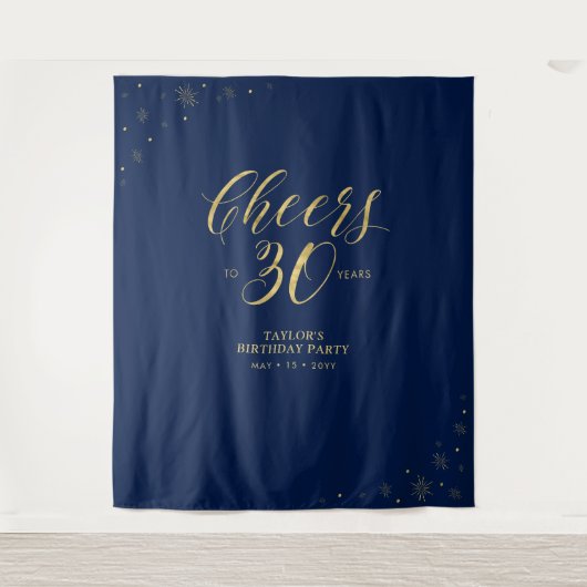 Tenture Salutations à 30 ans | Gold & Navy fête d'annivers (Devant)