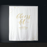 Tenture Salutations à 60 ans | Gold 60th Birthday Party<br><div class="desc">Cette tapisserie moderne est parfaite pour une fête d'anniversaire à thème or chic. Votre invité appréciera de prendre une photo avec ce décor sophistiqué de fête et de se souvenir de votre journée spéciale. Le design comprend une typographie dorée " Cheers to 60 years " et des graphismes étincelants. Vous...</div>