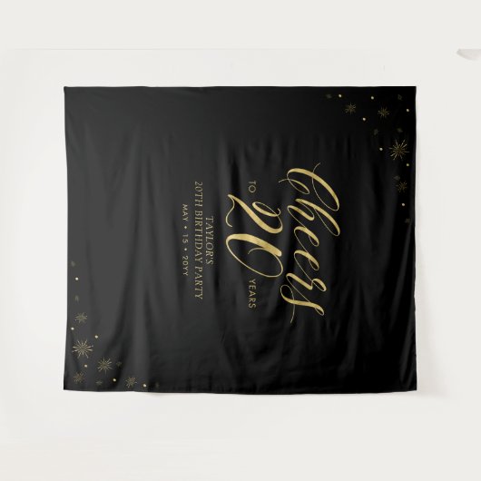 Tenture Salutations jusqu'à 20 ans | Gold & Black Birthday (Devant (Horizontal))