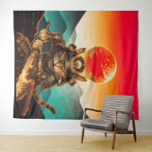 Tenture Samurai Cat Warrior Legend Wall Tapestry (En situation (horizontale))