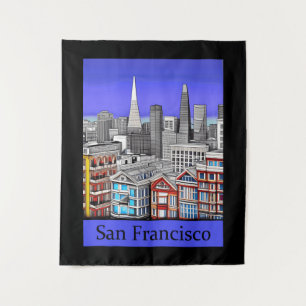 Tenture San Francisco Skyline Colour Line Art