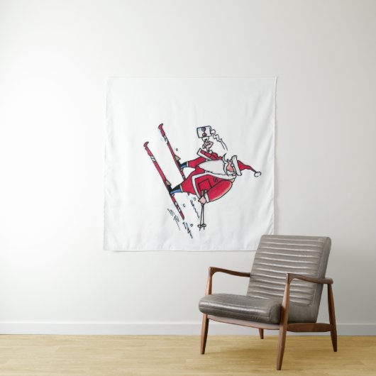 Tenture Santa Skiing tapestry (En situation (horizontale))