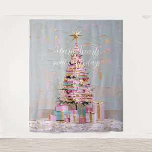 Tenture Sapin de Noël rose et or Impasto