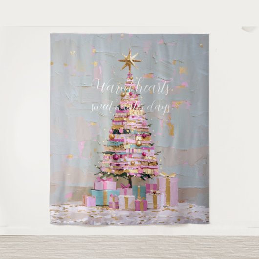 Tenture Sapin de Noël rose et or Impasto (Devant)