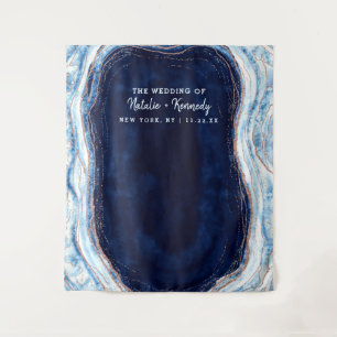 Tenture Sapphire Blue Rose Gold Geode Photo Booth fond