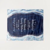 Tenture Sapphire Blue Rose Gold Geode Rock Mariage Bienven (Devant (Horizontal))