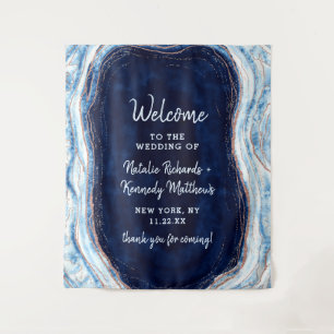 Tenture Sapphire Blue Rose Gold Geode Rock Mariage Bienven