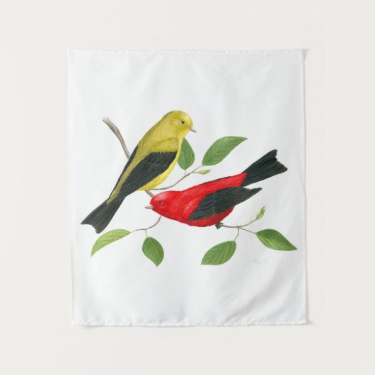 Tenture Scarlet Tanagers Bird Art (Devant)