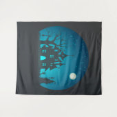 Tenture Scary and Fun Blue and Black Haunted House (Devant (Horizontal))