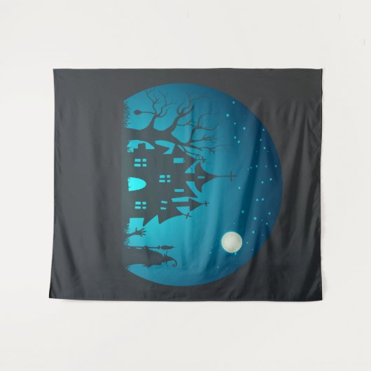 Tenture Scary and Fun Blue and Black Haunted House (Devant (Horizontal))