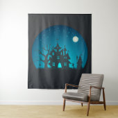 Tenture Scary and Fun Blue and Black Haunted House (En situation)