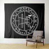 Tenture Sceau blanc de Goetia de Salomon sur fond noir (En situation (horizontale))