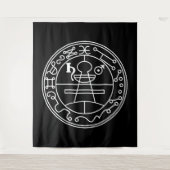 Tenture Sceau blanc de Goetia de Salomon sur fond noir (Devant)