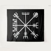 Tenture Sceau Vegvisir blanc sur fond noir (Devant (Horizontal))
