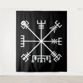 Tenture Sceau Vegvisir blanc sur fond noir (Devant)